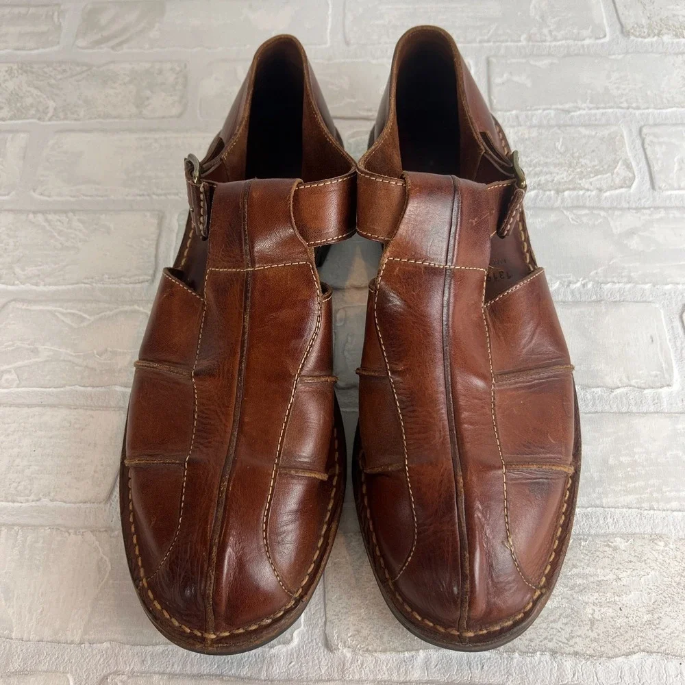 Cole Haan Fisherman Sandals Mens 13 D Brown Leather Preppy Resort Closed‎ Toe